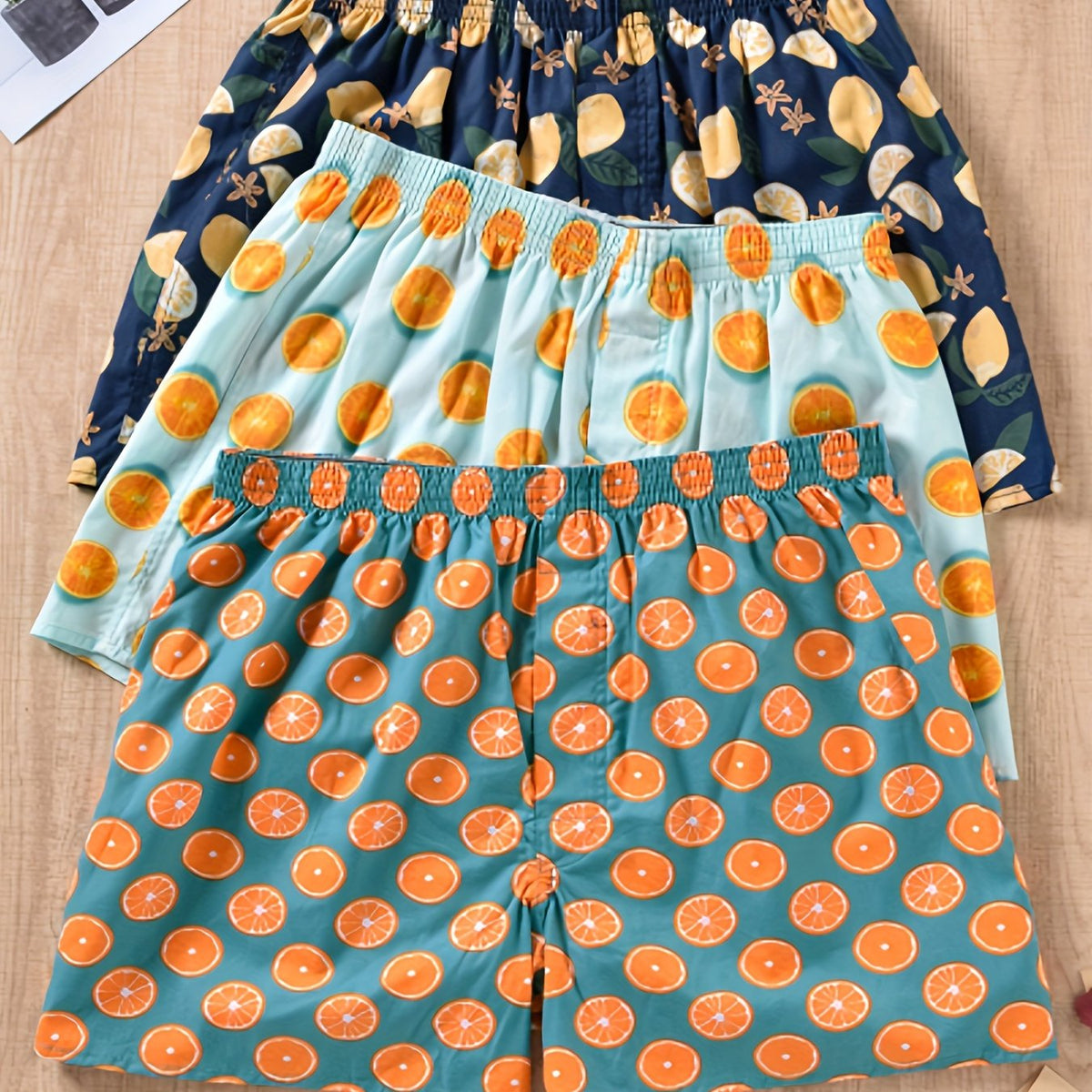 Set di 3 boxer in cotone con stampa a foglie da uomo