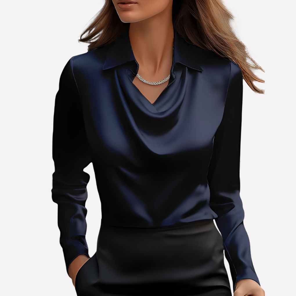 Blusa effetto raso con collo drappeggiato da donna