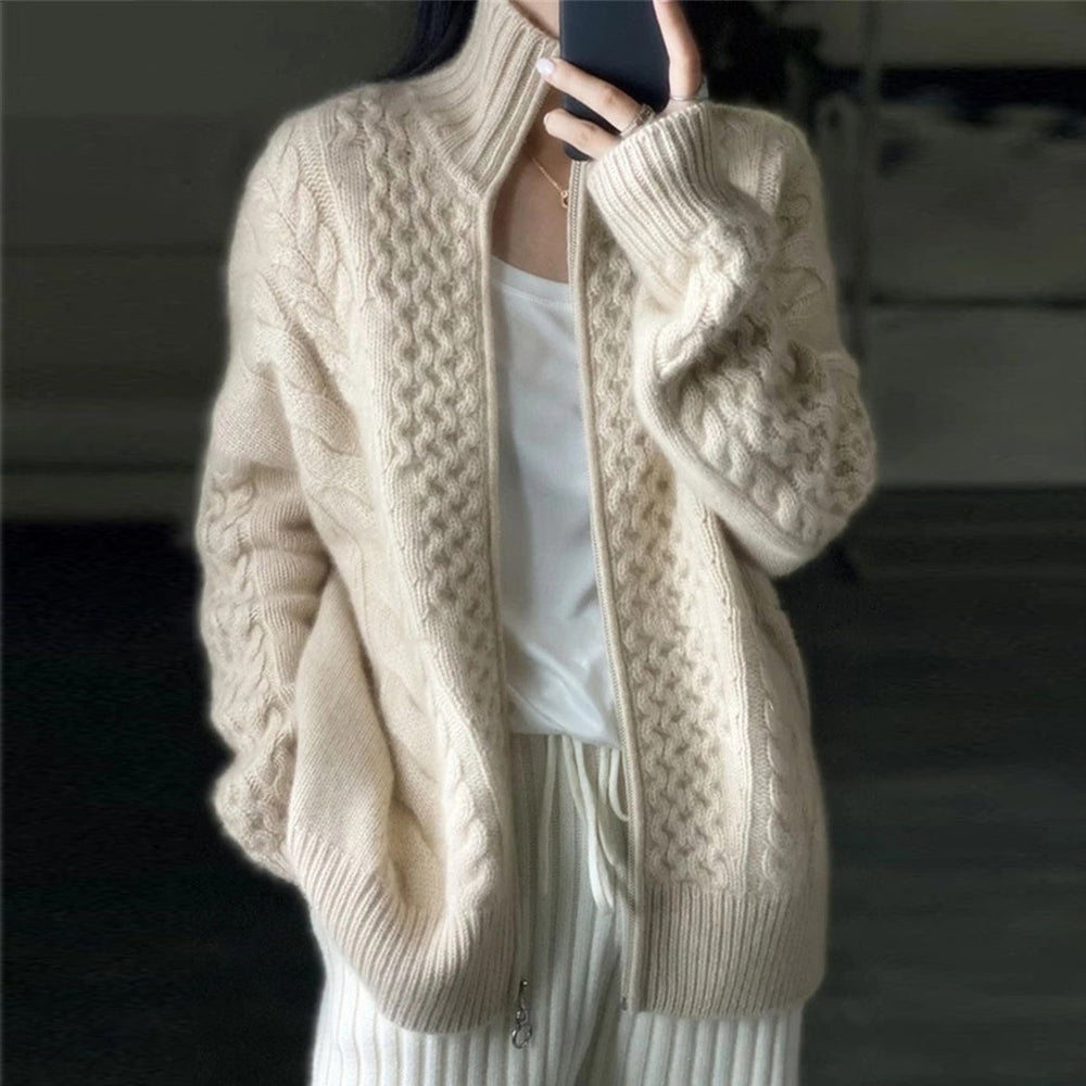 Cardigan a collo alto in maglia fine effetto lana da donna