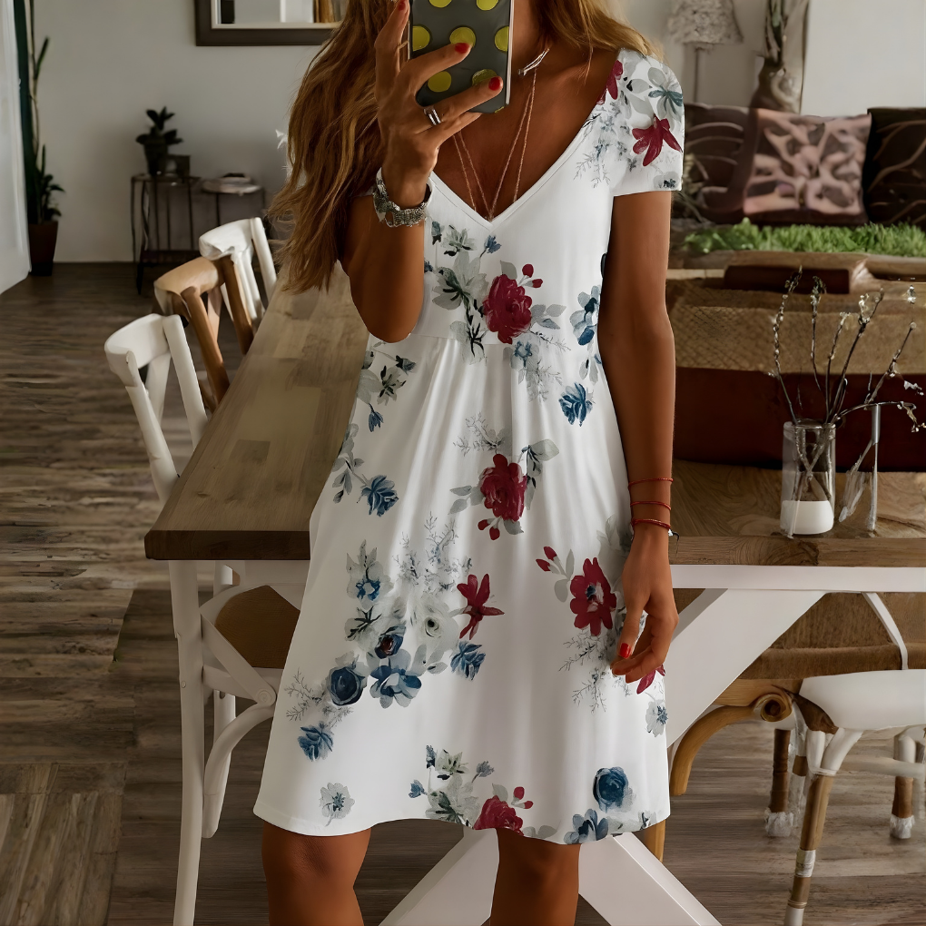 Abito a maniche corte con scollo a V da donna