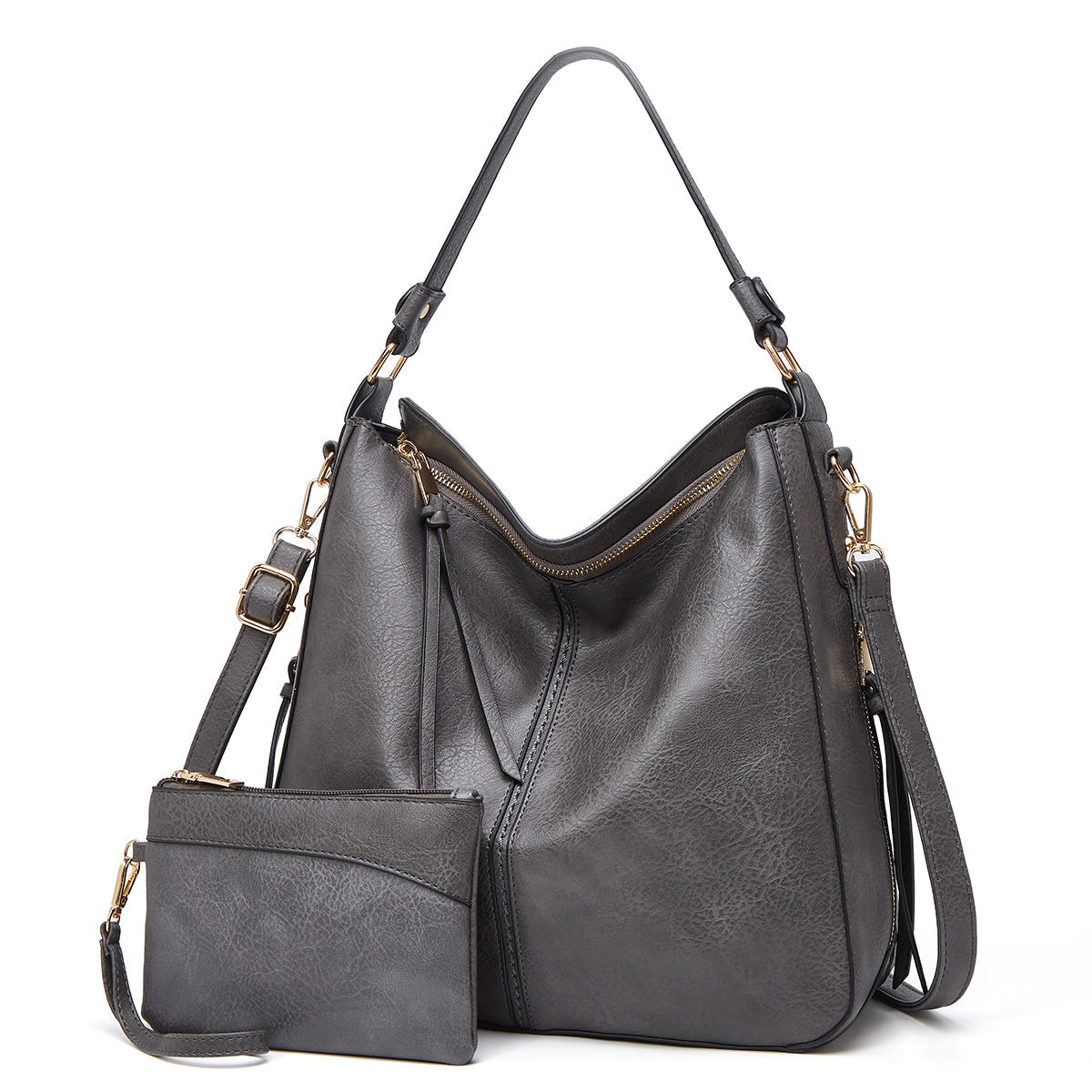 Borsa a Spalla in Pelle Classica con Dettagli Oro Sleek