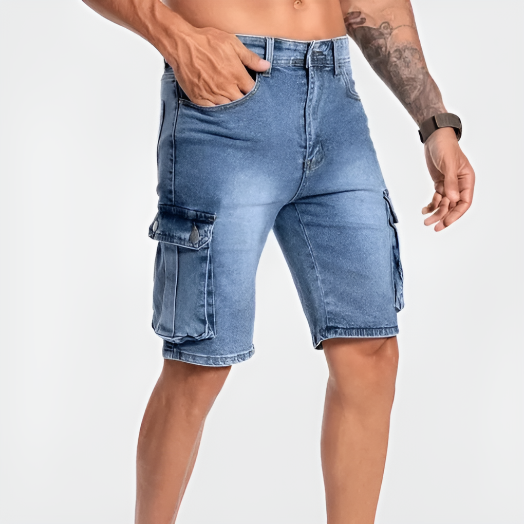 Bermuda cargo in denim con tasche da uomo