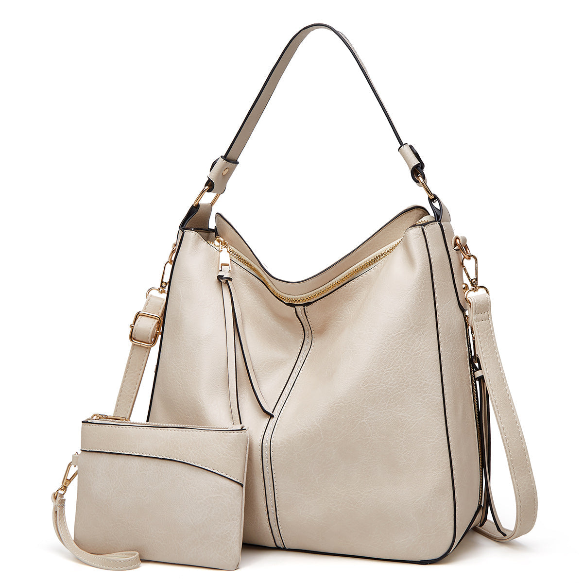 Borsa a Spalla in Pelle Classica con Dettagli Oro Sleek