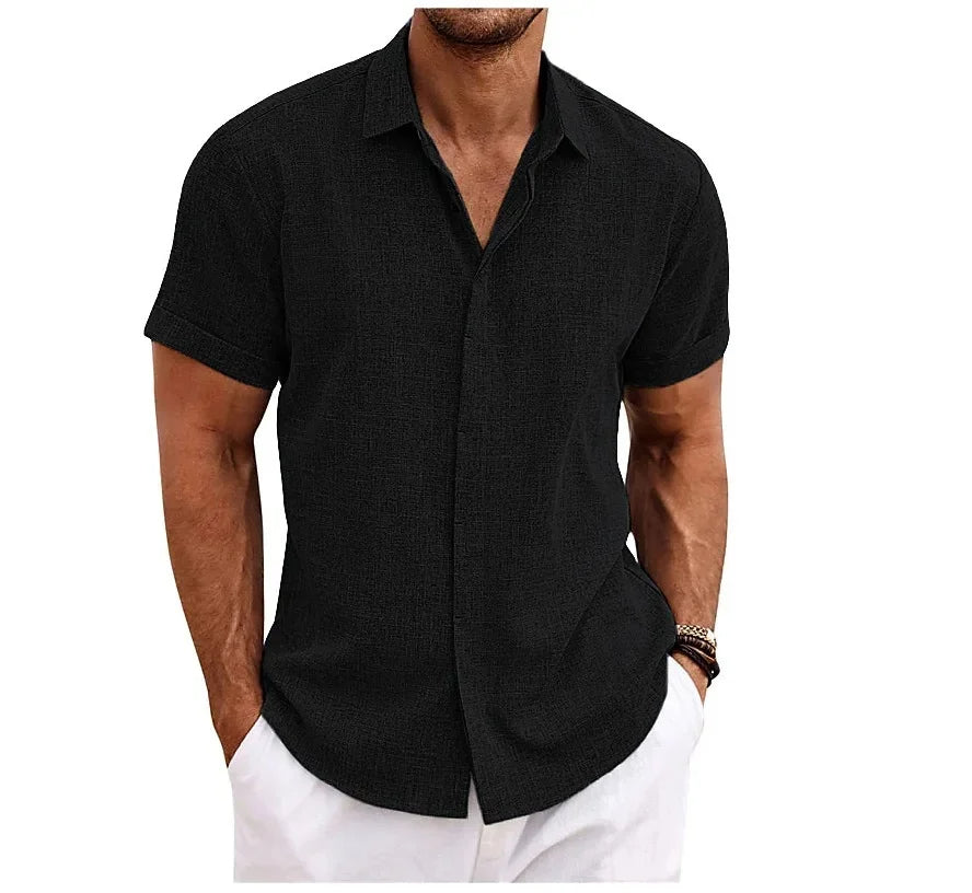 Camicia in misto cotone e lino da uomo
