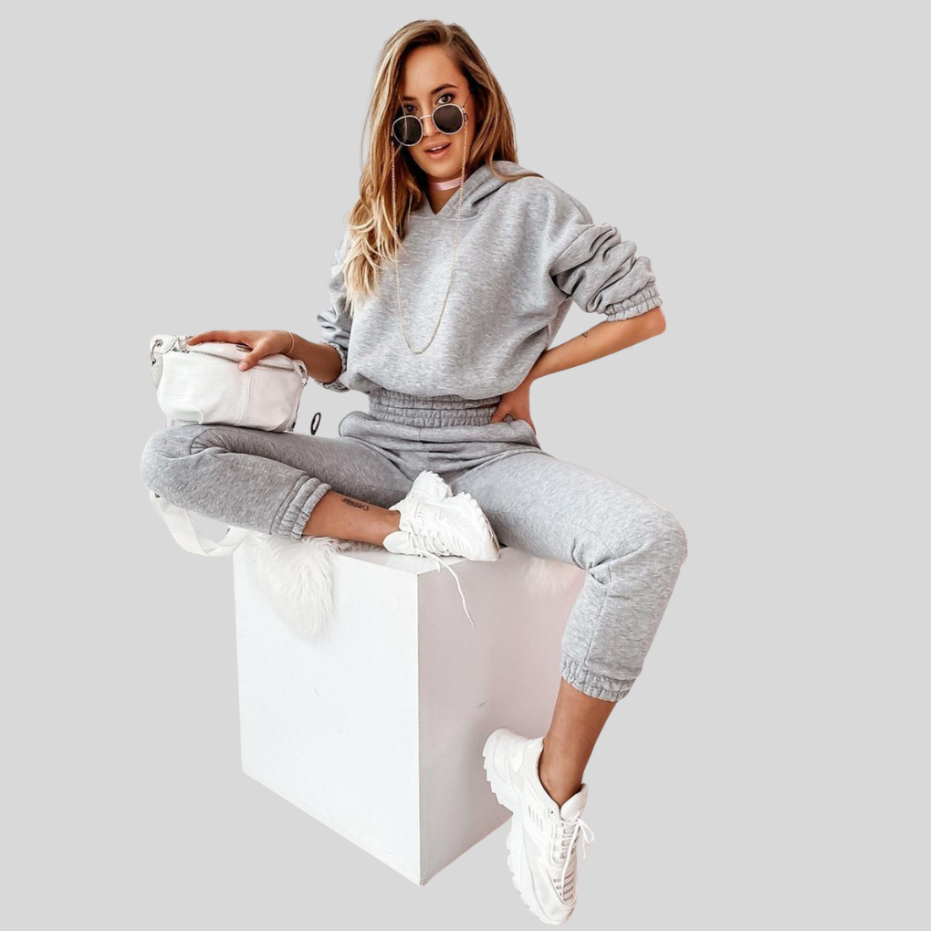 Tuta jogger due pezzi in misto cotone da donna