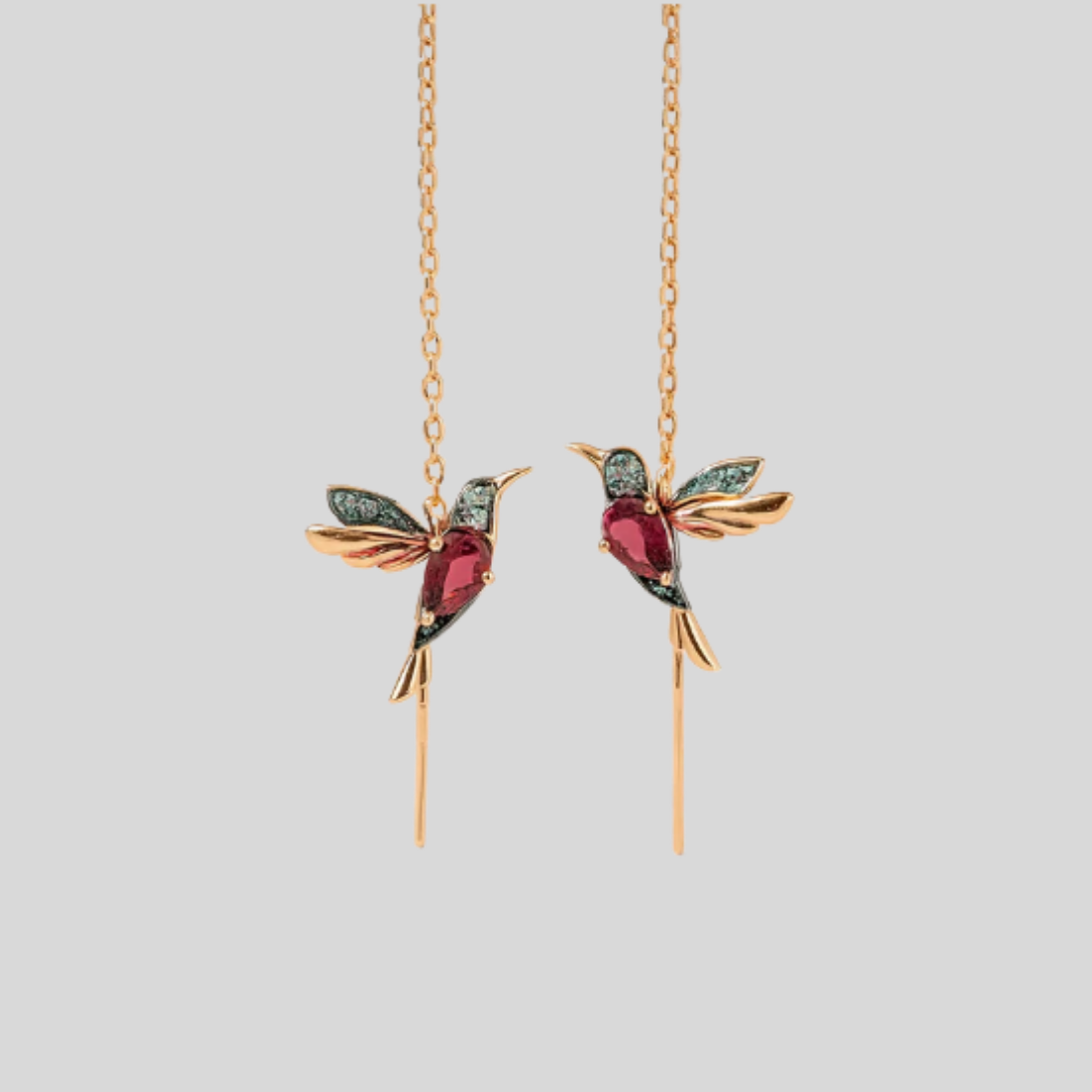 Orecchini pendenti colibrì con cristalli da donna