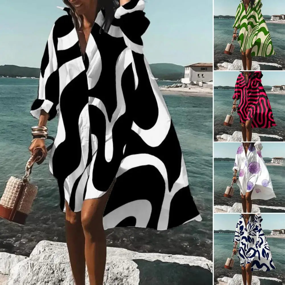 Abito estivo oversize con stampa boho da donna