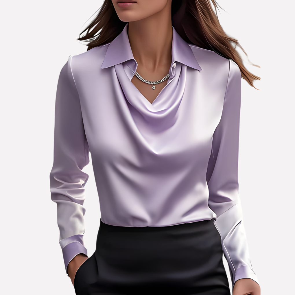 Blusa effetto raso con collo drappeggiato da donna