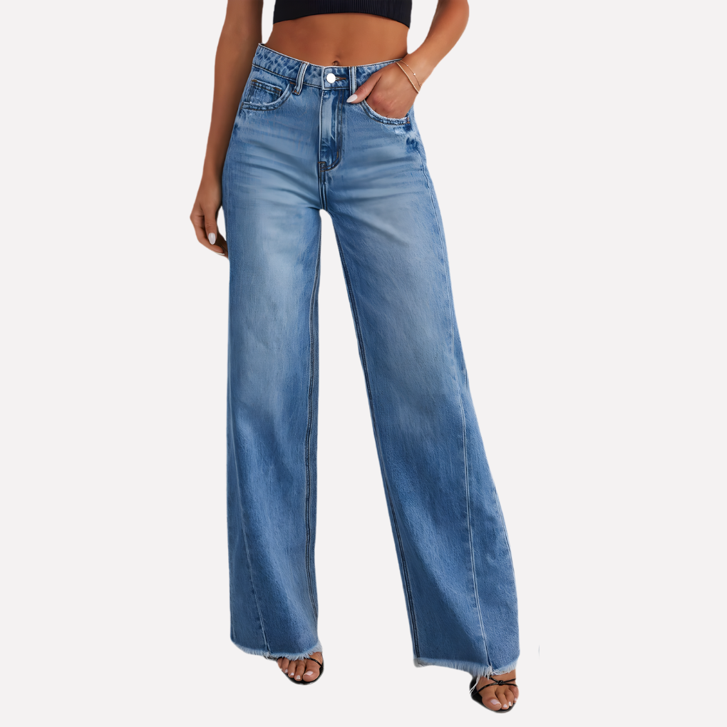 Jeans a gamba larga effetto vintage da donna