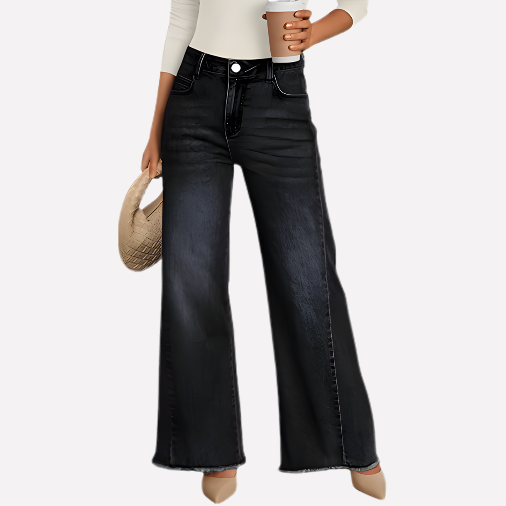 Jeans a gamba larga effetto vintage da donna