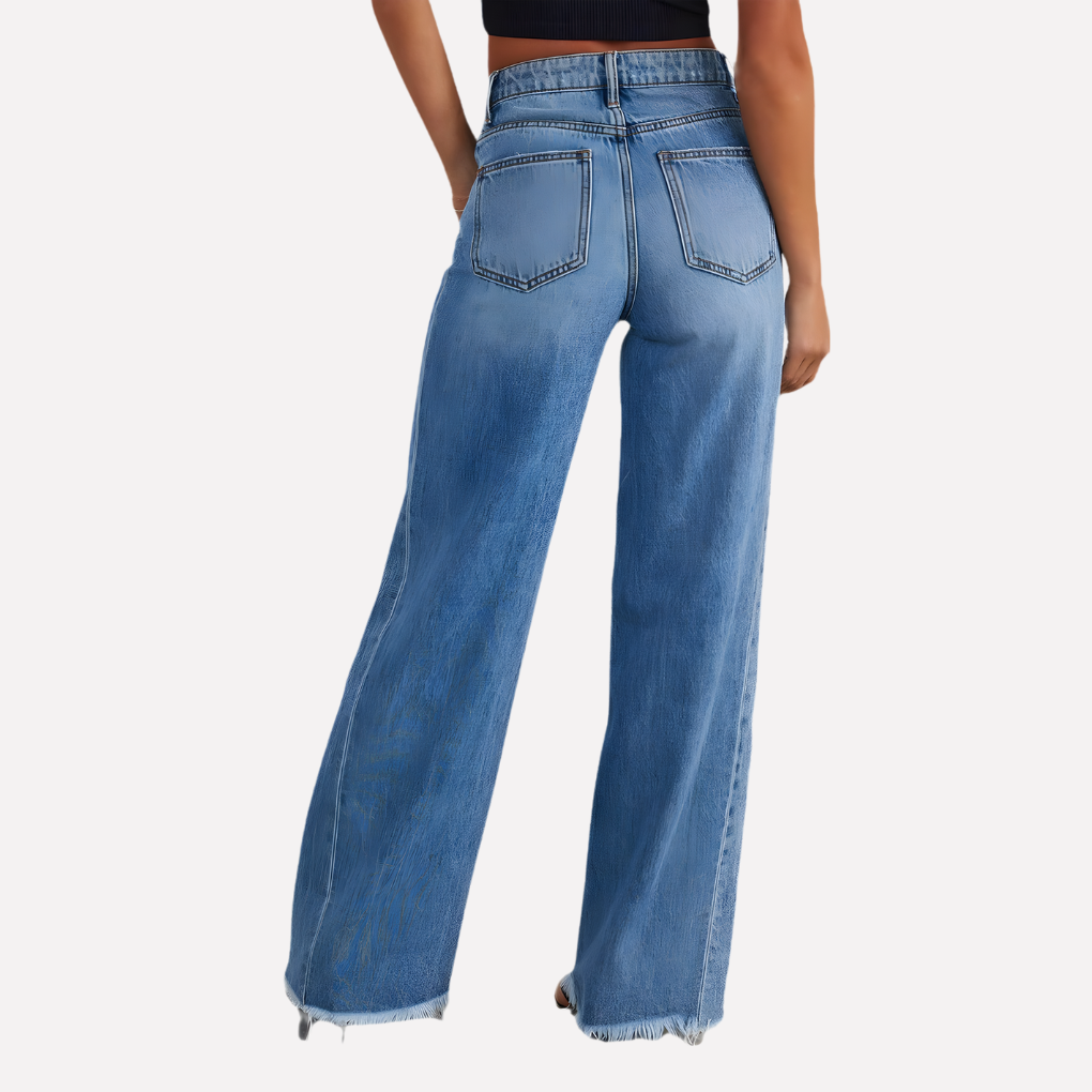 Jeans a gamba larga effetto vintage da donna