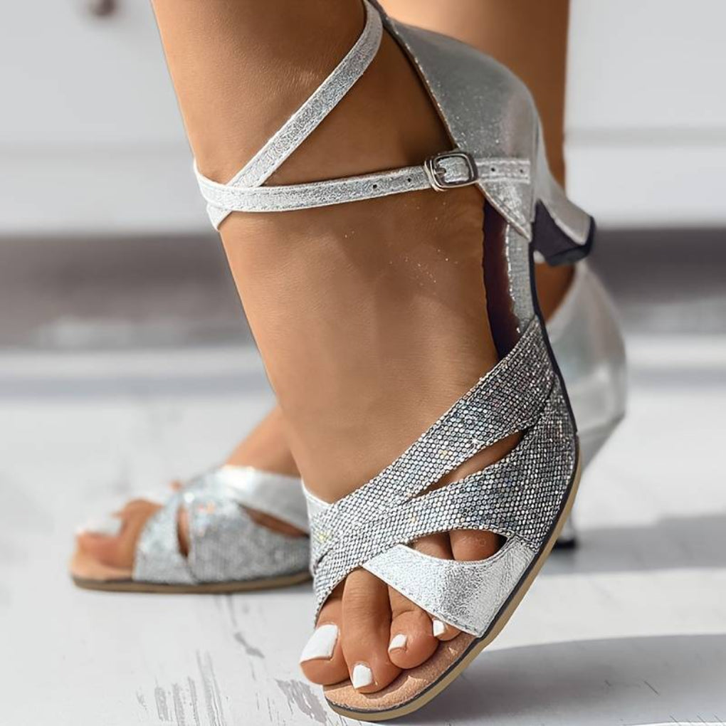 Sandali con tacco medio e paillettes da donna