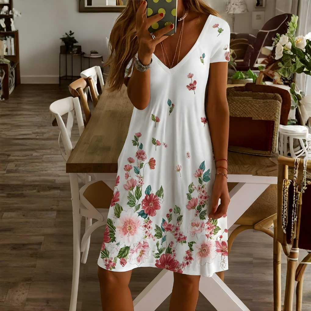 Abito a maniche corte con scollo a V da donna