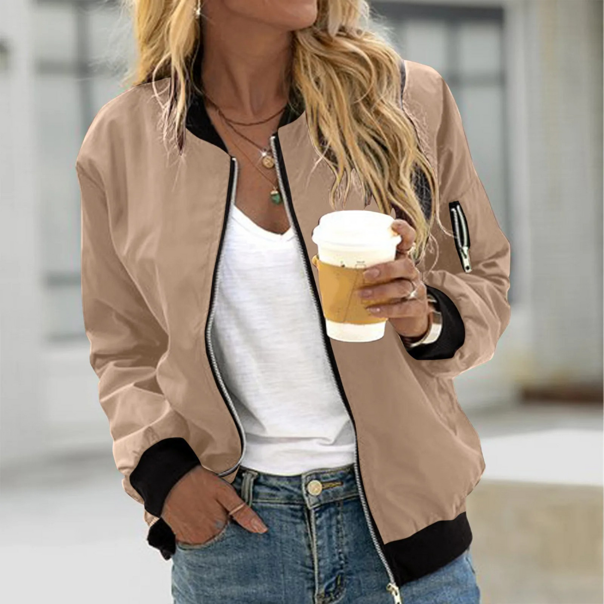 Bomber con zip in misto poliestere da donna