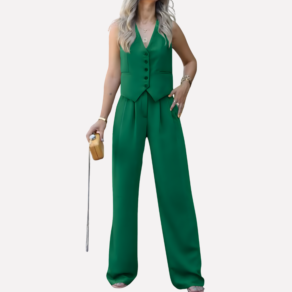 Completo gilet senza maniche e pantaloni lunghi da donna