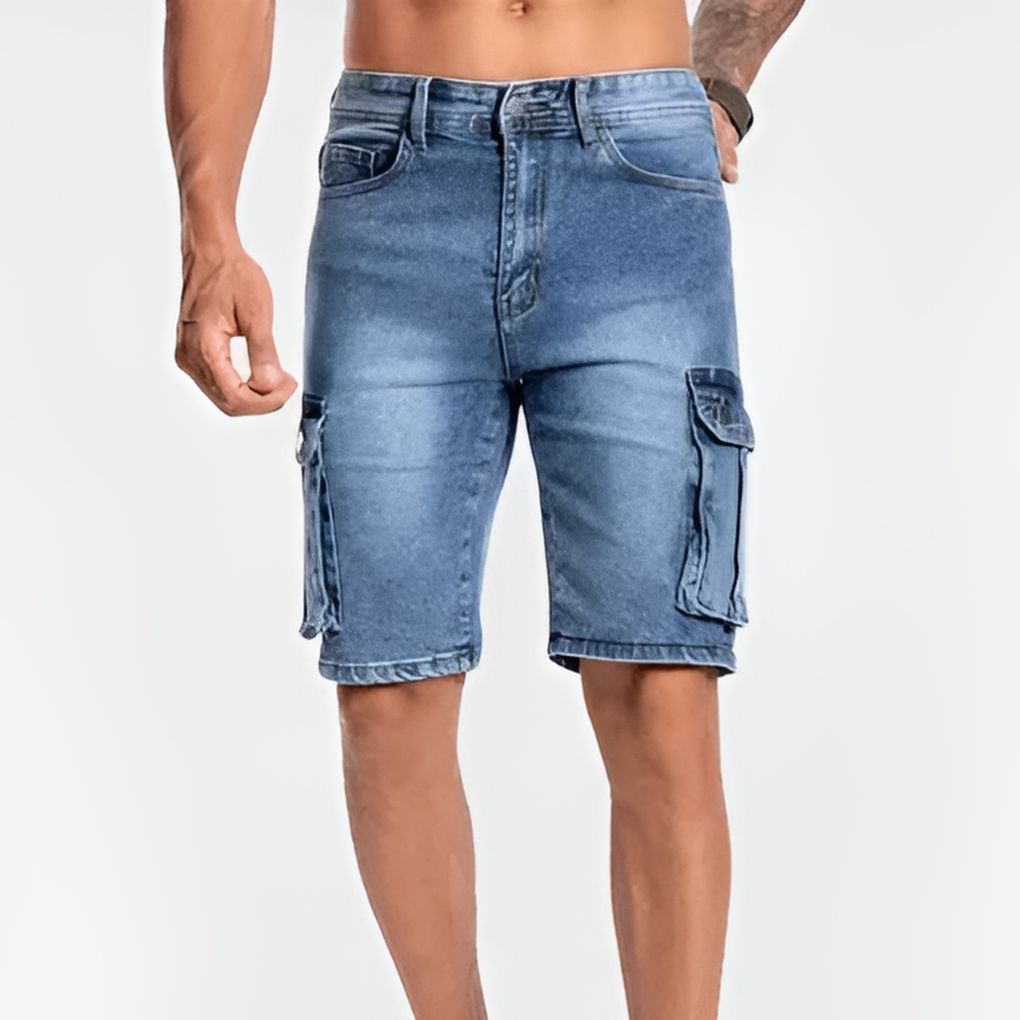 Bermuda cargo in denim con tasche da uomo