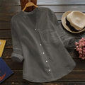 Blusa in cotone e lino a maniche lunghe da donna