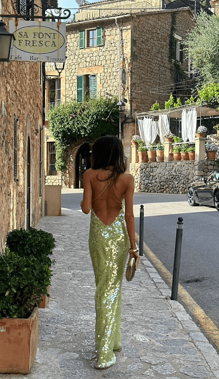 Abito lungo con paillettes senza maniche da donna