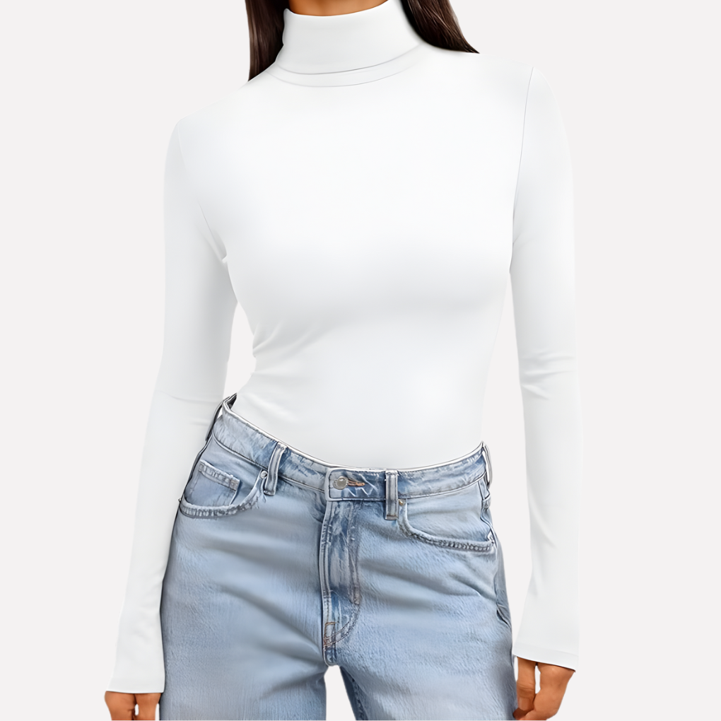 Top a maniche lunghe con collo alto da donna