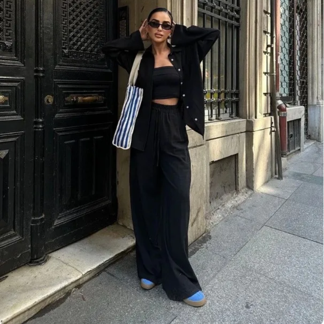 Completo Casual Elegante – Camicia e Pantaloni in Cotone e Lino da Donna