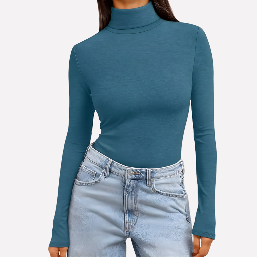 Top a maniche lunghe con collo alto da donna