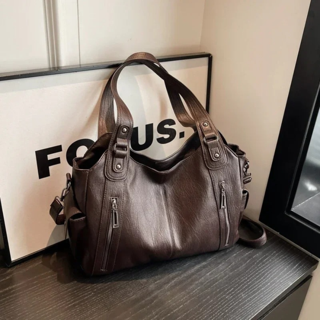 Borsa a spalla in similpelle con più scomparti