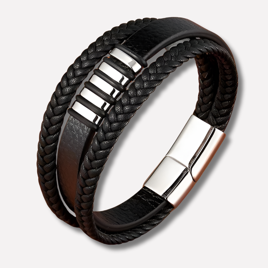 Bracciale in pelle con chiusura magnetica da uomo