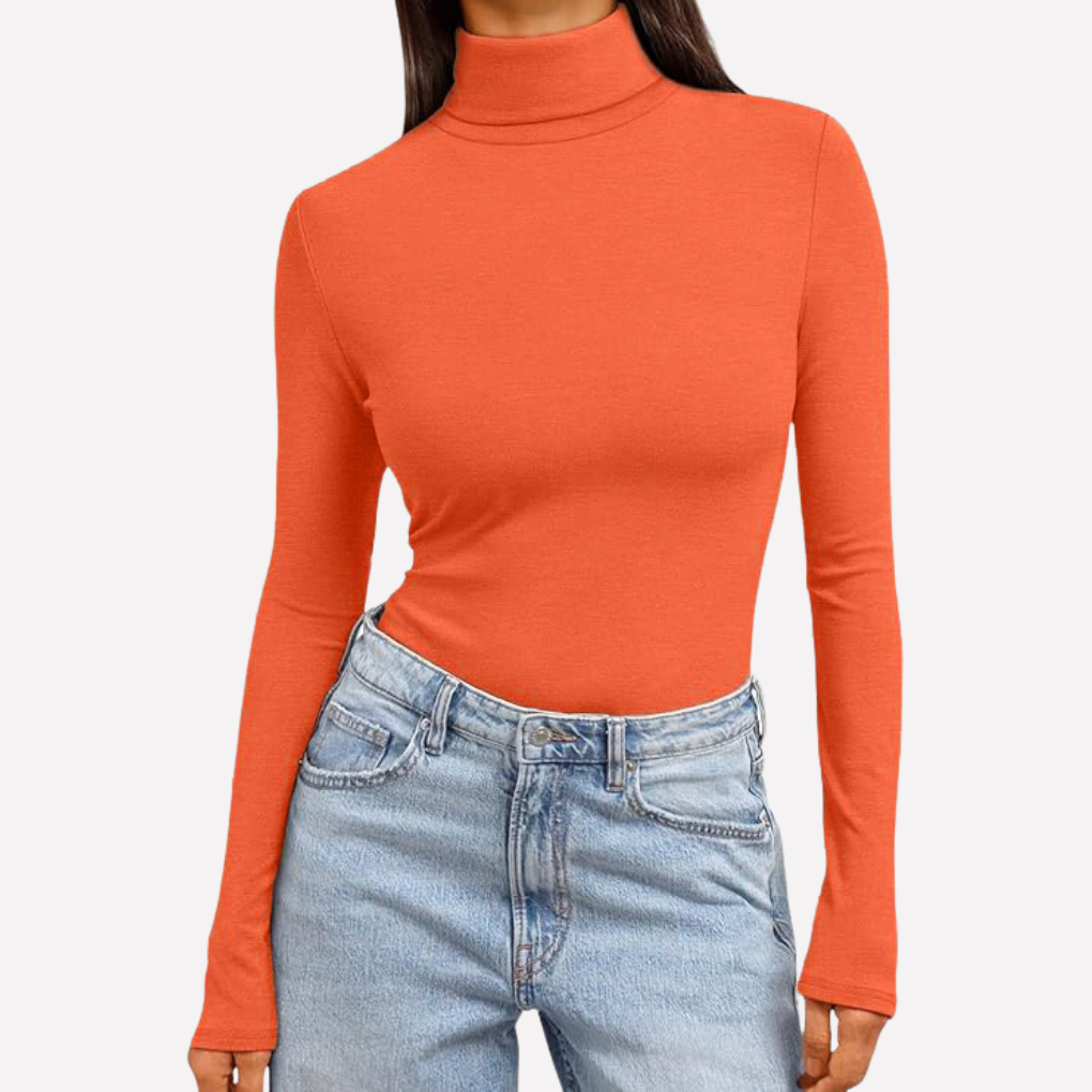 Top a maniche lunghe con collo alto da donna
