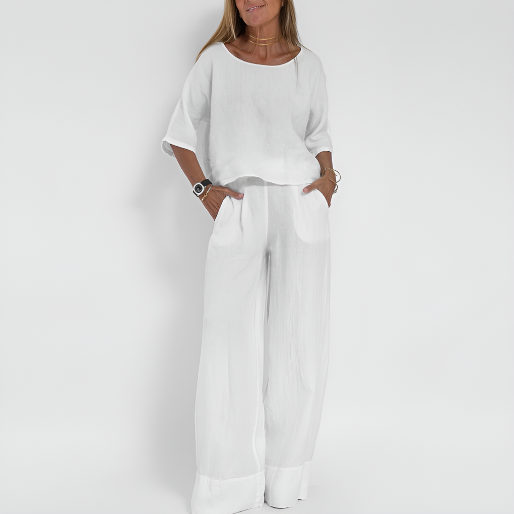 Completo due pezzi morbido con top e pantaloni ampi da donna