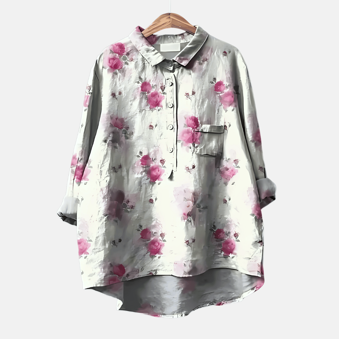 Camicia lunga ampia a fiori da donna
