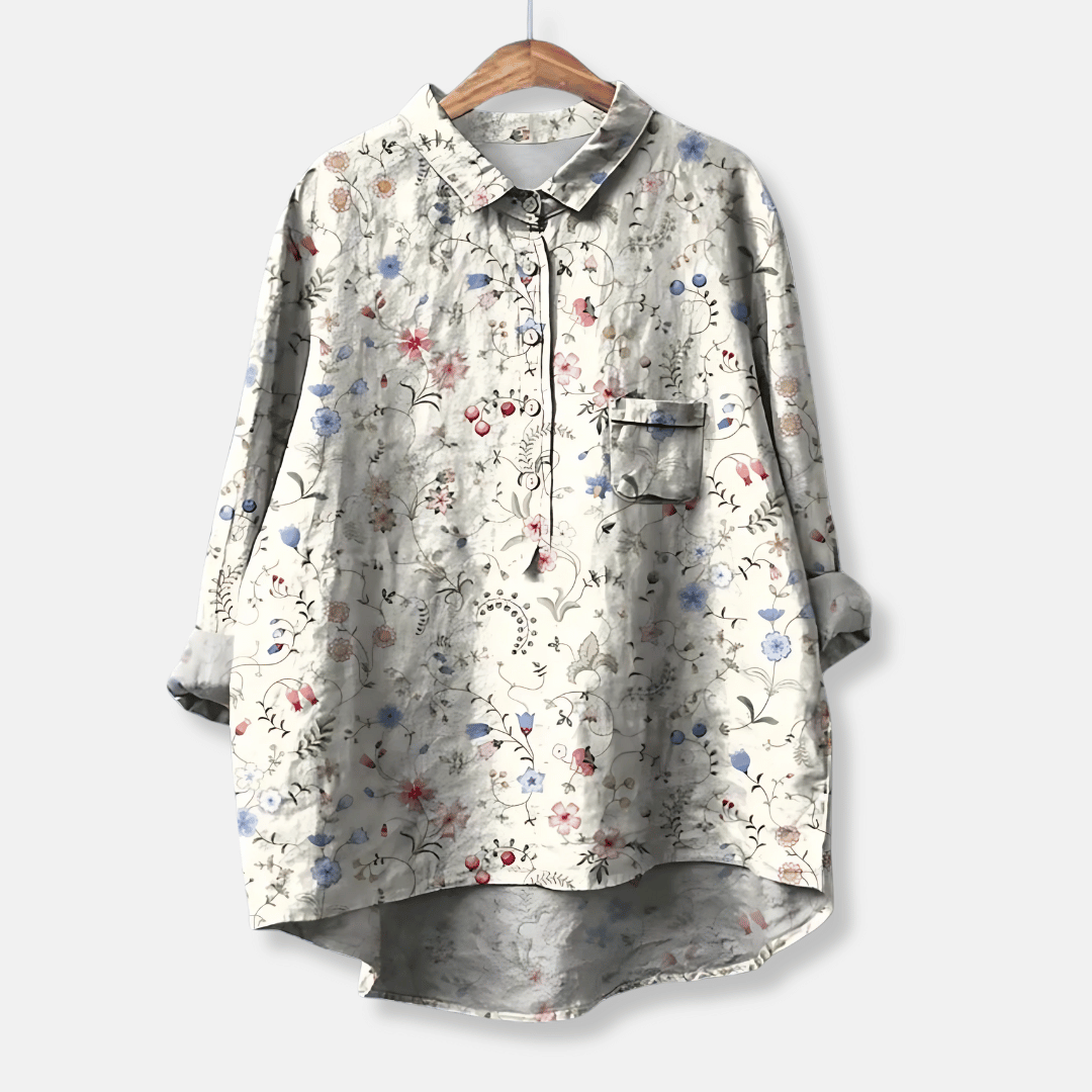 Camicia lunga ampia a fiori da donna