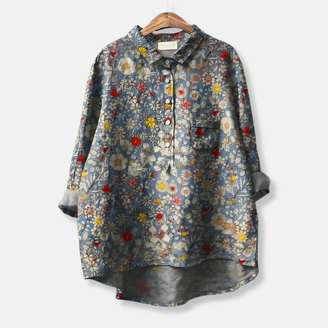 Camicia lunga ampia a fiori da donna