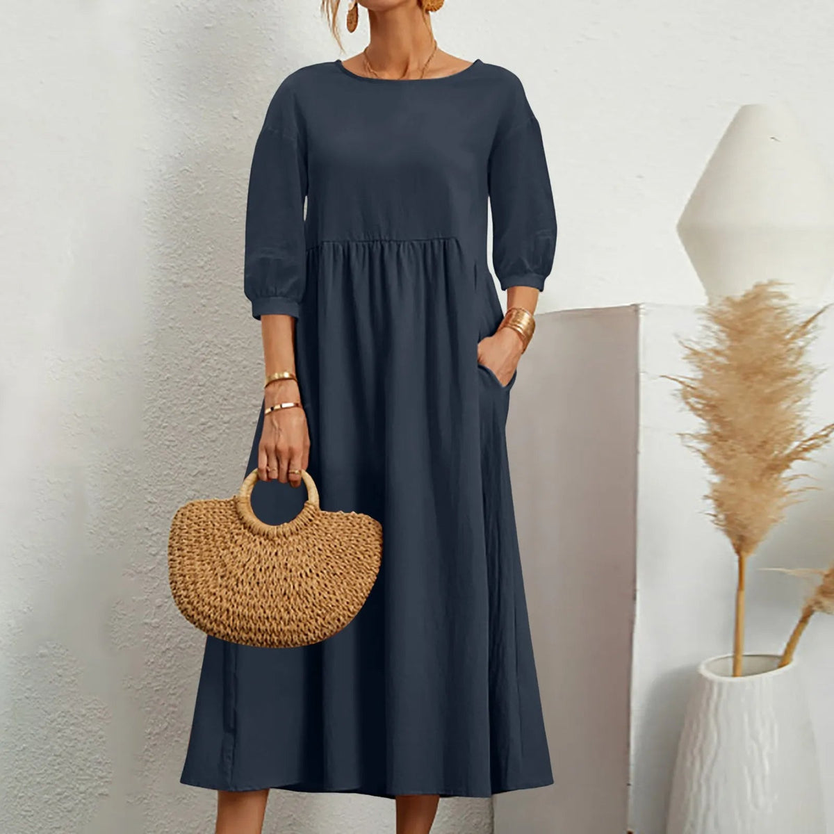 Abito midi patchwork dal taglio morbido da donna