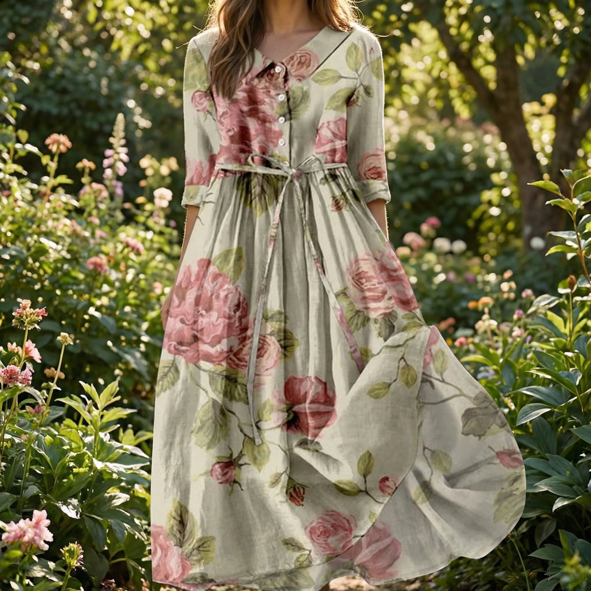 Abito Midi Floreale Vintage da Donna