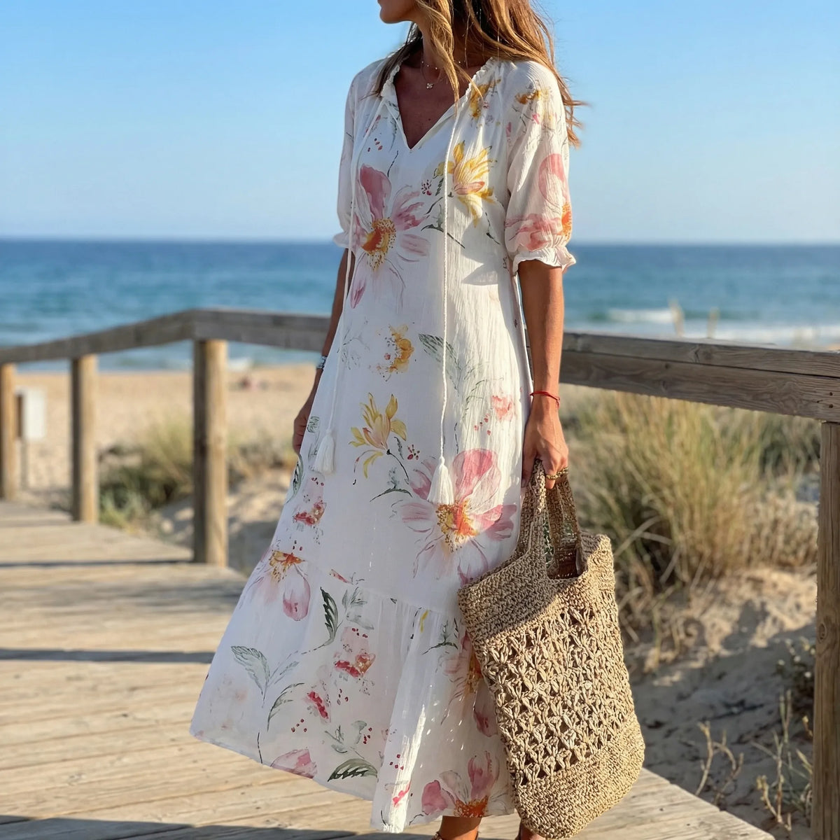 Abito Maxi Boho con Stampa Floreale