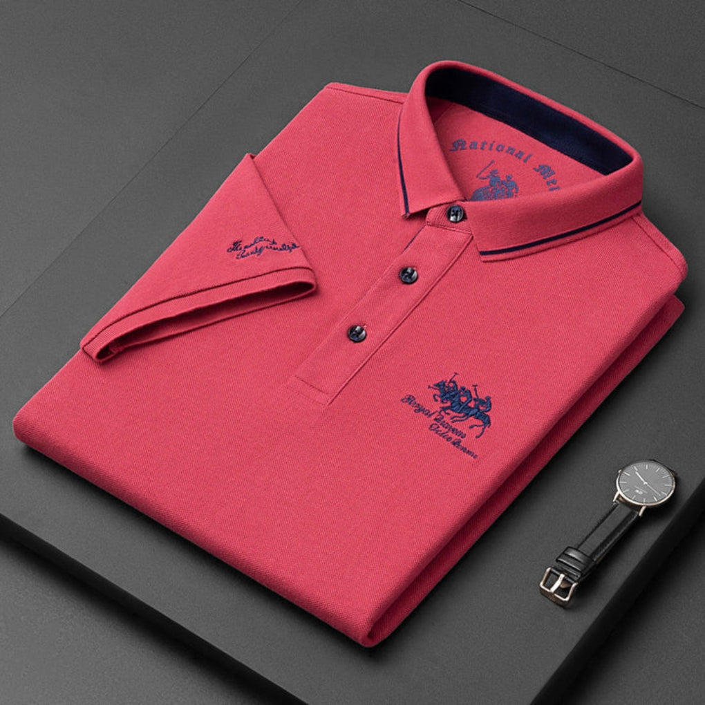 Polo casual in misto cotone con ricamo da uomo