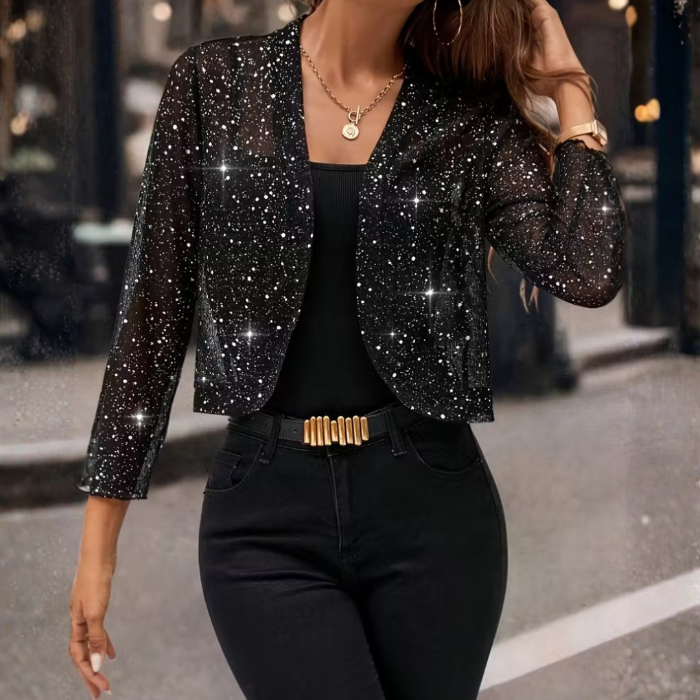 Cardigan giacca con paillettes glitter da donna