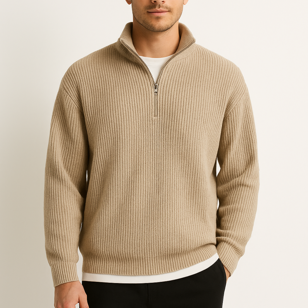 Maglione in maglia spessa con collo a camicia da uomo