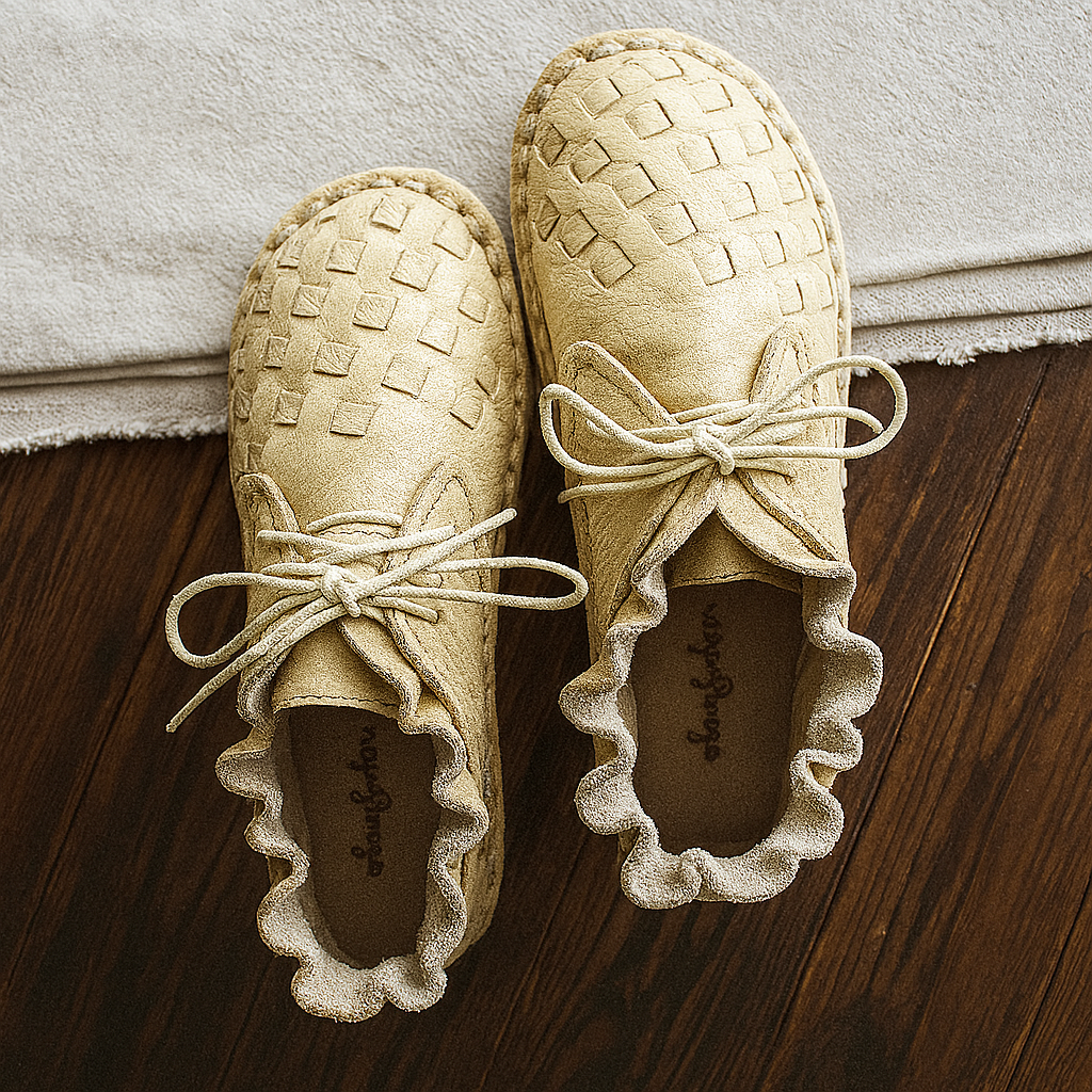 Scarpe basse retrò in pelle bovina fatte a mano da donna