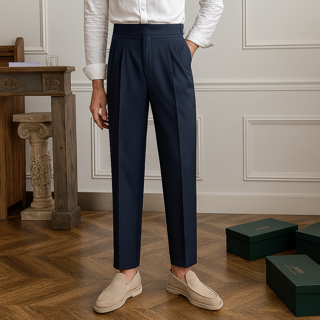 Pantaloni eleganti da uomo a vita alta e vestibilità slim