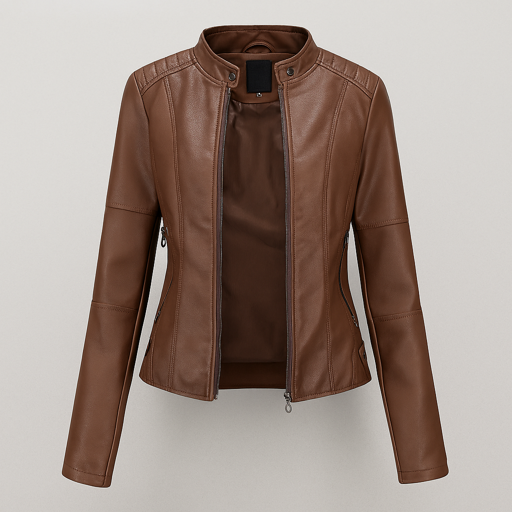 Giacca biker aderente effetto pelle con collo alto da donna