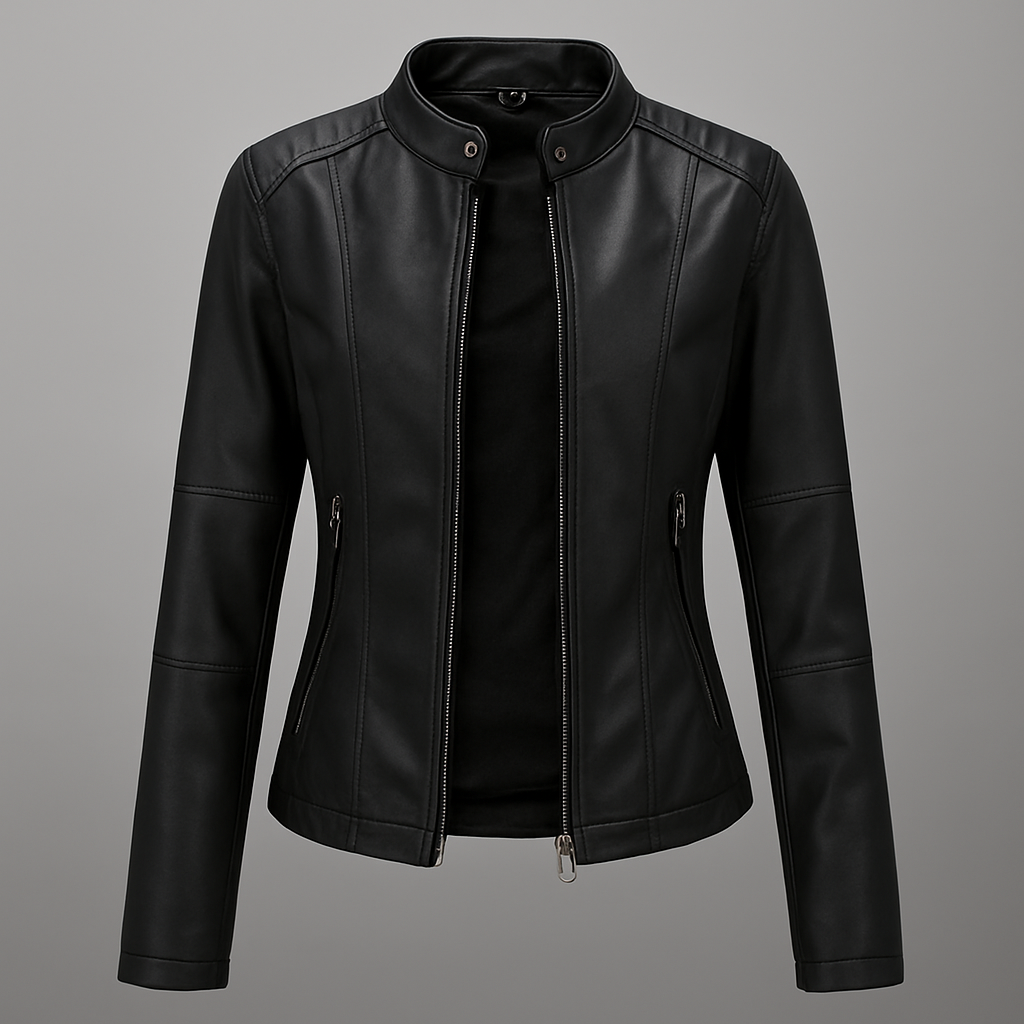 Giacca biker aderente effetto pelle con collo alto da donna