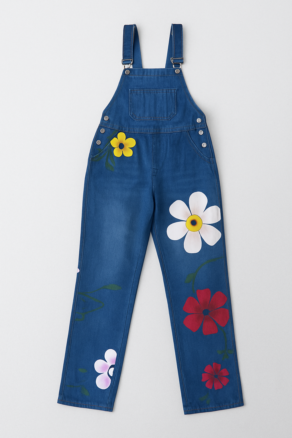 Salopette lunga effetto denim con stampa floreale da donna
