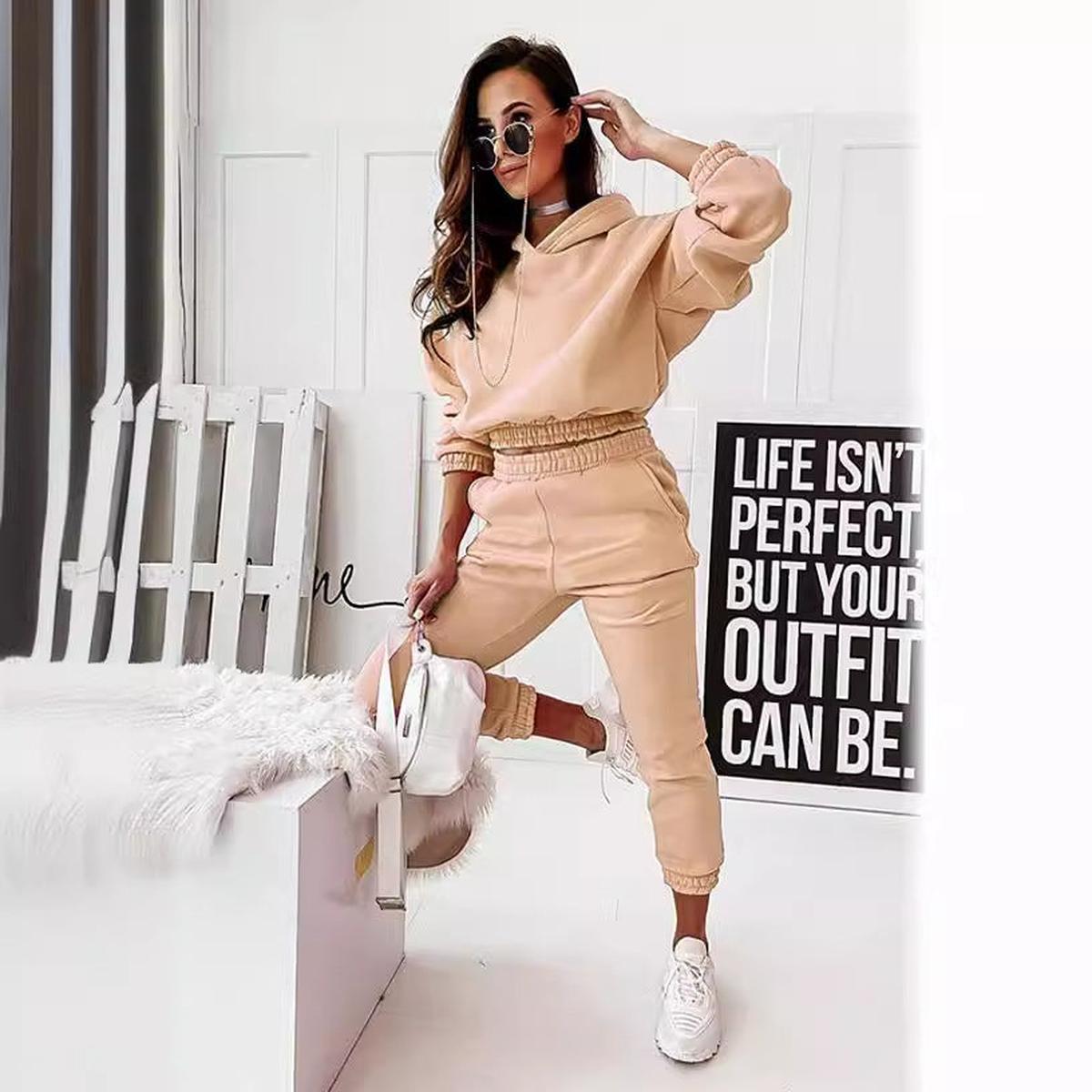 Tuta jogger due pezzi in misto cotone da donna