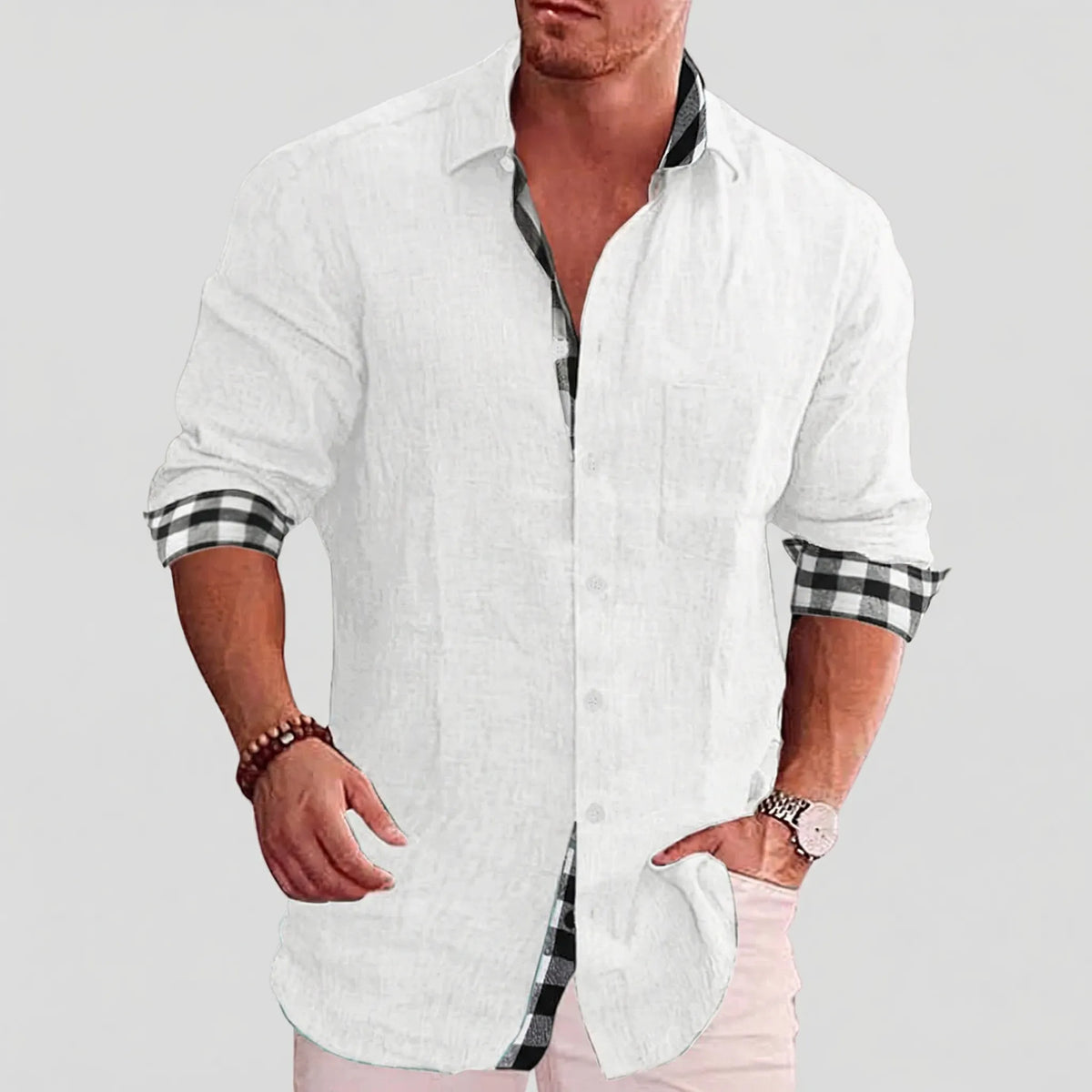 Camicia Casual con Bottoni a Manica Lunga