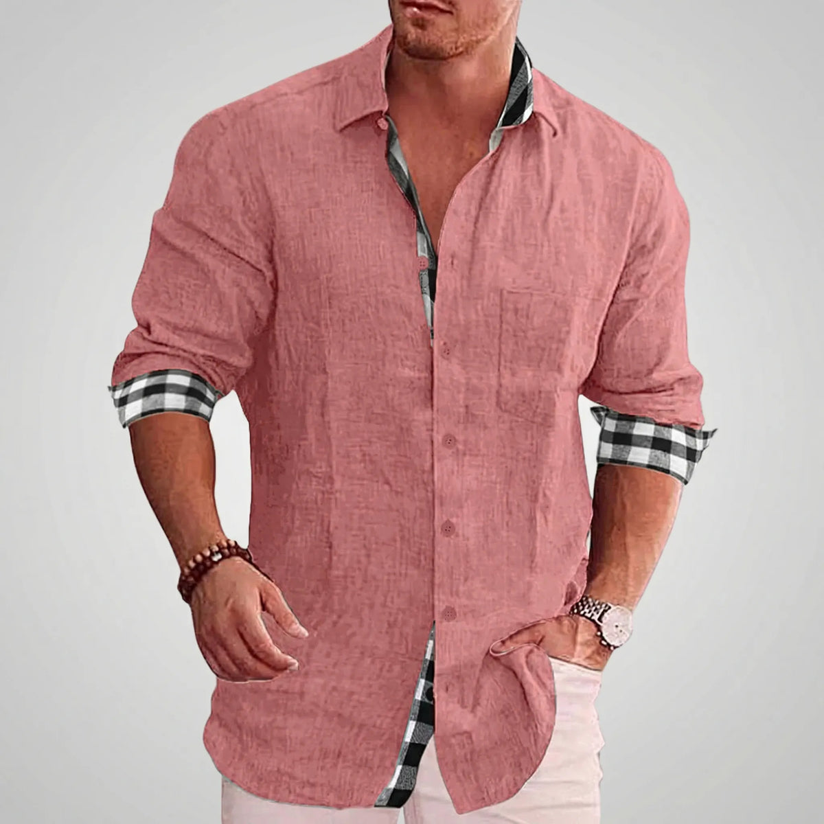 Camicia Casual con Bottoni a Manica Lunga