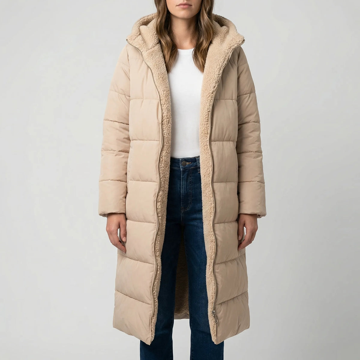 Cappotto Invernale Lungo Reversibile con Cappuccio