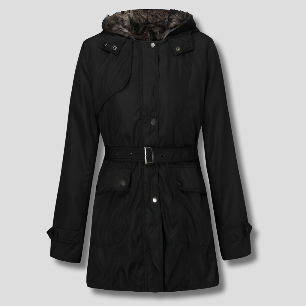 Elegante parka da donna con fodera in pelliccia sintetica