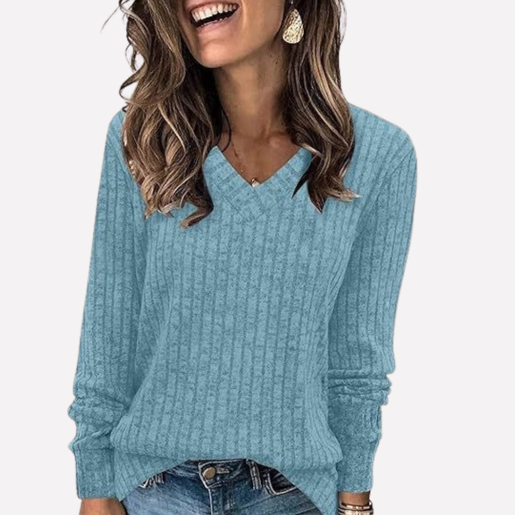 Maglia a tunica con scollo a V e maniche lunghe da donna