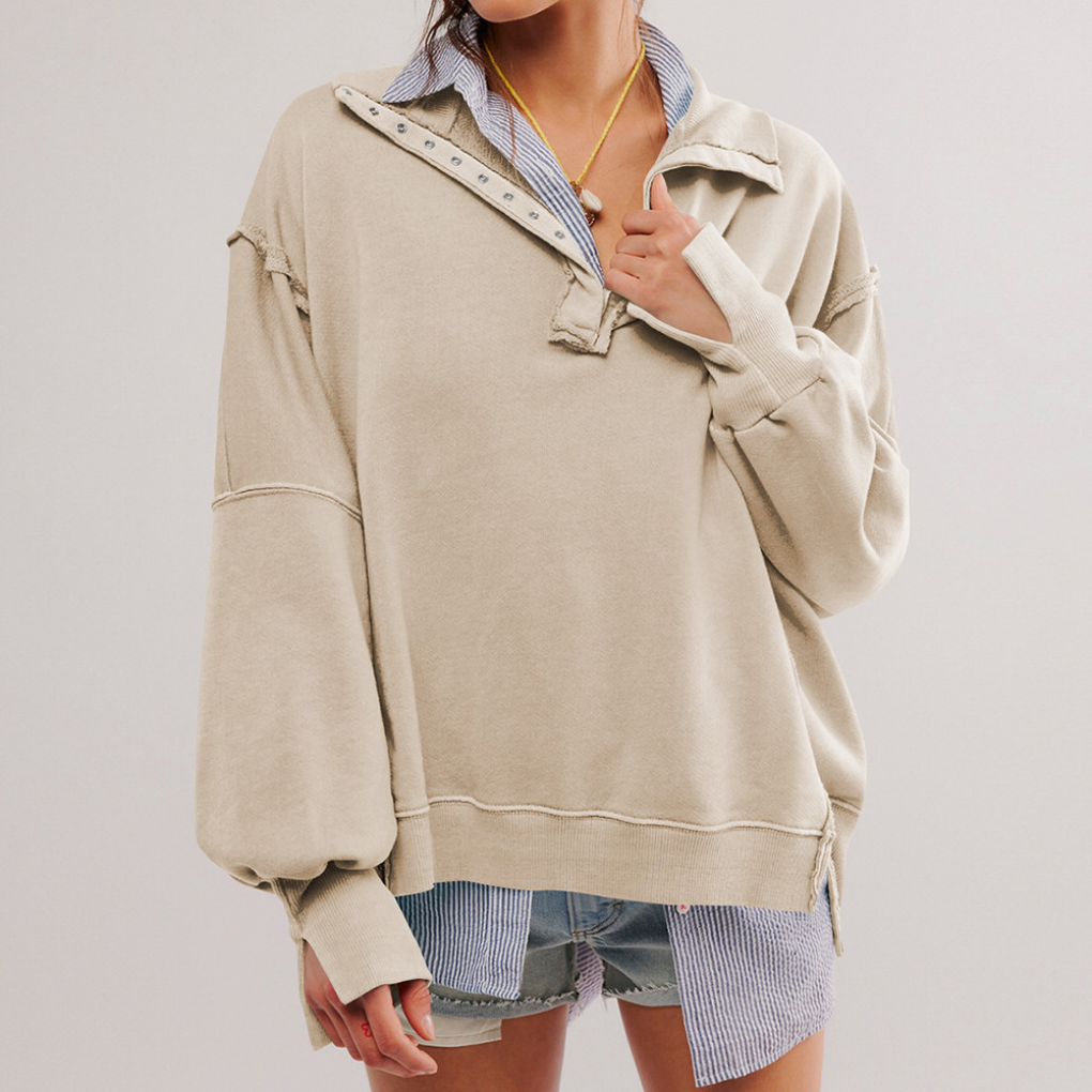 Maglia oversize con scollo serafino e spacchi laterali da donna